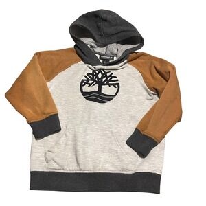 Kids Timberland Raglan Hoodie Tree Logo Gray Rust Orange Size 6